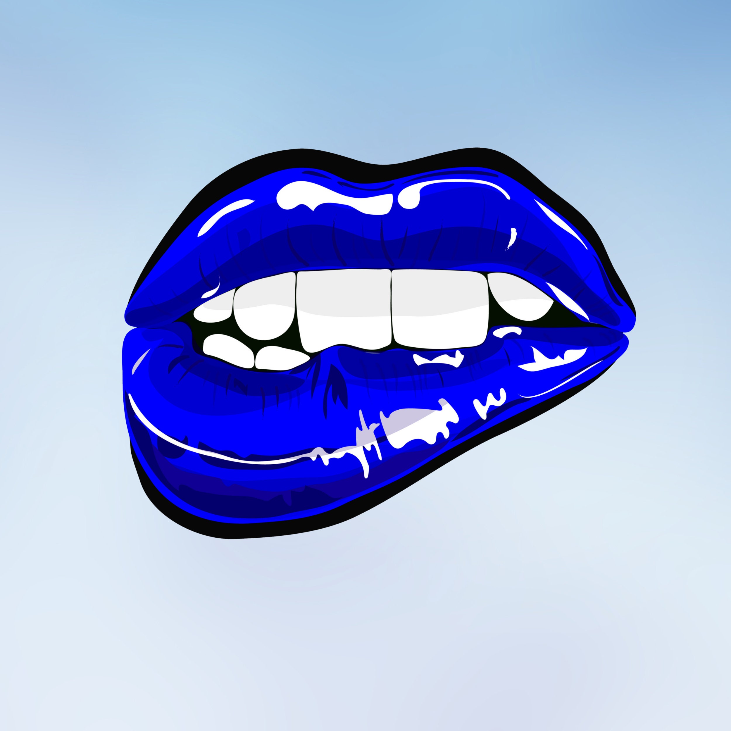 Shiny Blue Lips PNG, Lips Sublimation, T Shirt Print, Lip Bite File