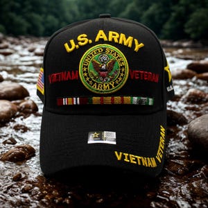 Gorra de veterano de Vietnam del Ejército de EE. UU., gorra militar negra con cinta de servicio, gorra de béisbol para veterano patriótico. Gorra de veterano. Gorra de veterano de la guerra de Vietnam.