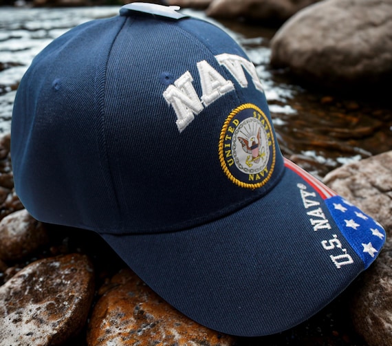 アメリカ海軍キャップ、ネイビーブルーの帽子、刺繍入りのエンブレムと