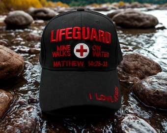 Gorra de salvavidas "Amo a Jesús". Gorra "Camina sobre el Agua". Gorra cristiana ajustable con motivos religiosos. Gorra de béisbol cristiana. Gorra de Jesús. Gorra negra de Jesús.