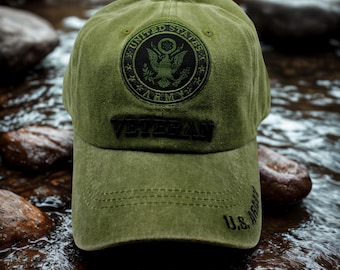 United States Army Veteran  Cap, Veteran Army hat. Distressed Green Hat, Embroidered U.S. Army Gift for Vets, US Army Veteran, US Army Hat