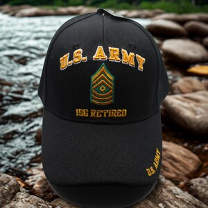 U.S Army 1SG Retired Black Cap. Army Logo Hat. US Army Veteran Baseball Hat. Officially Licensed U.S Army Embroidered Cap. Veterans Day Gift