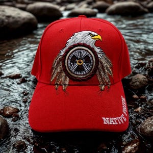 Native Inspired Eagle Cap. Dream Catcher Hat. Red Native Baseball Cap. Spiritual Eagle Headwear. USA Hat. Bald Eagle Hat. Native Pride Hat