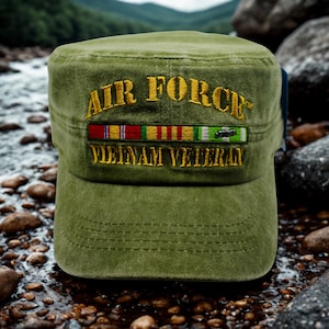 USAF Vietnam Veteran Hat, Military Cap with Service Ribbons, Embroidered Distressed Green Cap, Air ForceVietnam War Vet Cap, Vietnam War Hat
