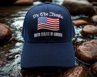 American Pride We The People Hat. USA Flag Embroidered Cap. Patriotic Gift. Veteran Blue Hat. Patriotic Hat, Veteran Gift. We The People Hat