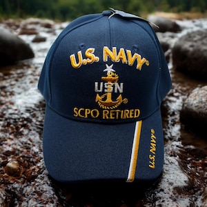 Navy SCPO Retired Hat, Embroidered SCPO Cap, Adjustable Navy Blue Cap, Navy Hat, Senior Chief Petty Officer Cap, U.S Navy Baseball Cap. USN