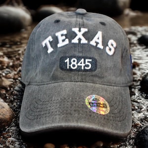 Texas 1845 Hat. Tx Hat. Texas lovers Cap. Texas Gift. Black Washed Hat. TX Cap. Texas Trucker Cap. Lone Star State Hat. Texas Baseball Hat
