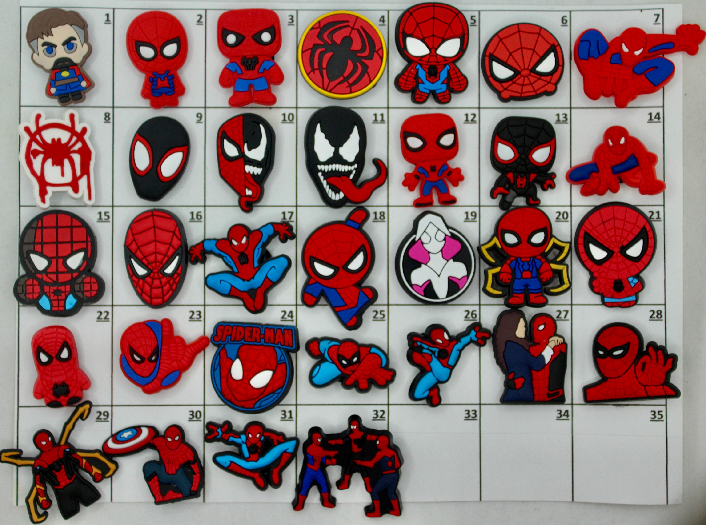 12 Spiderman & Batman Shoe Charms for Croc Shoes & Wristband