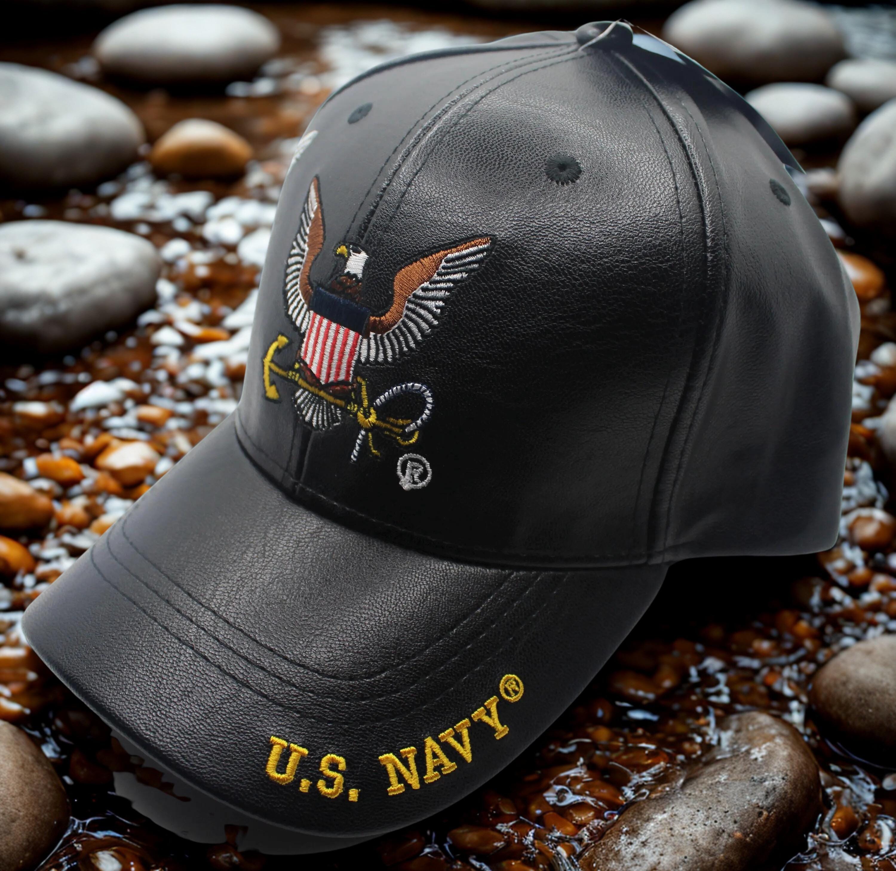 U.S Navy Leather Baseball Cap, Embroidered USN Eagle  display picture 2