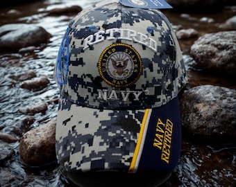 アメリカ海軍の帽子。刺繍入りのアメリカ海軍退役軍人用キャップ。海軍