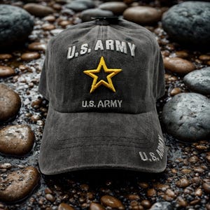 U.S. Army Hat with Embroidered Star, Military Baseball Cap for Veterans & Proud Supporters, US Army Black Washed Baseball Cap, Armed Forces