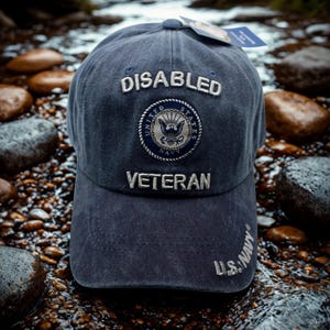 United States Navy Disabled Veteran Baseball Cap, Distressed Blue Military Hat, Embroidered U.S. Navy Gift for Vets, US Armed Forces