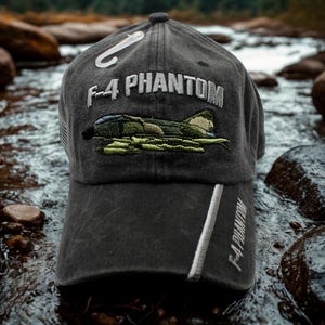 F-4 Phantom Fighter Jet Hat – Vintage Washed Black Military Cap – USAF Aviation Embroidered Hat. USAF Hat, Patriotic USAF Hat. F4 Hat