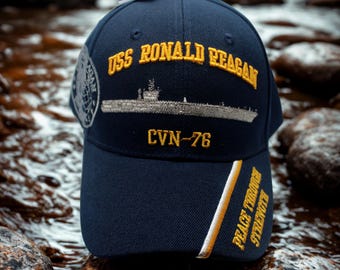 U.S Navy Cap. Navy CVN-76 Hat. USS Ronald Reagan Hat. Peace Through Strength Hat. Adjustable Navy Cap. U.S Navy Hat. CVN76 Hat. Veteran Gift