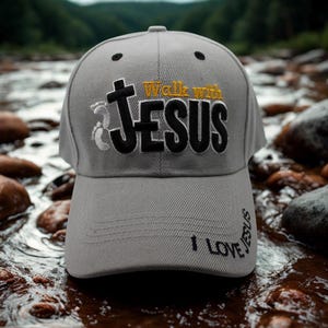 Walk With Jesus Gray Cap. Men Christian Hat. Walk With Jesus Faith Christian Baseball Hat. Christian Gift. Jesus Cap. Unisex Christian Hat