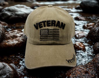 Gorra de veterano con la bandera estadounidense. Gorra de béisbol bordada de veterano de EE. UU. Gorra patriótica. Gorra del Ejército de EE. UU. Regalo para veteranos. Gorra marrón de veterano. Gorra con la bandera de EE. UU.