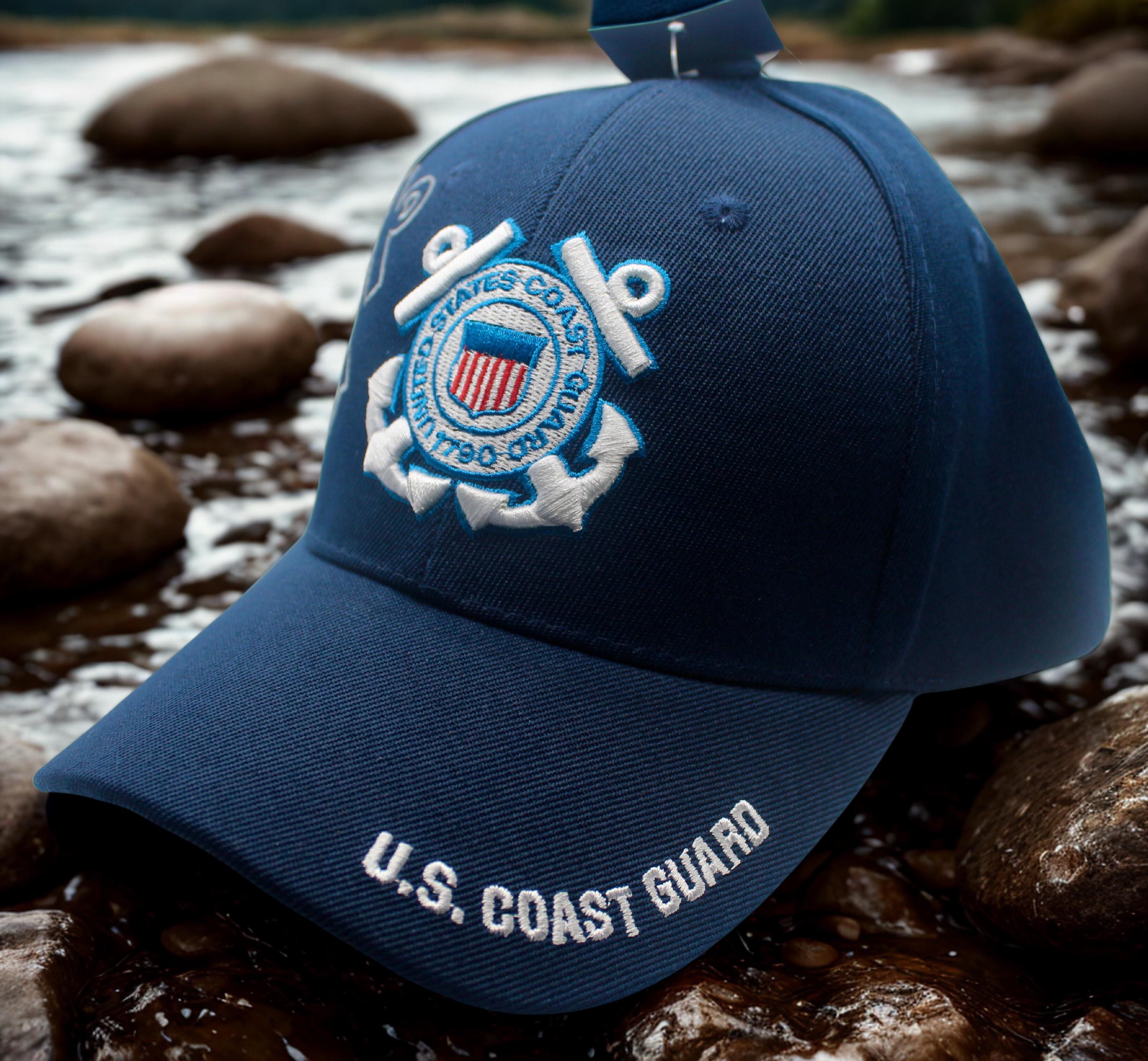 アメリカ沿岸警備隊の帽子、ブルーの刺繍入りミリタリーキャップ、USCG
