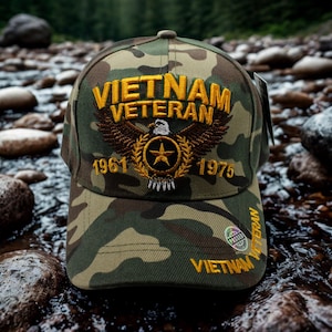 Vietnam Veteran Baseball Cap, Military Embroidered Vietnam Veteran 1961-1975 Hat, Camo Vietnam War Veteran Hat. Veteran Day Gift. Patriotic