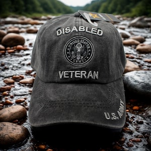 United States Army Disabled Veteran Baseball Cap, Distressed Black Military Hat, Embroidered U.S. Army Gift for Vets, US Army Veteran, USA