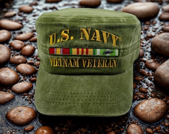 Vietnamveteranenhoed Amerikaanse marine, Amerikaanse marinepet met servicelinten, verontruste groene marinepet, marineblauwe Vietnam-hoed. Veteranencadeau, Amerikaanse marinehoed