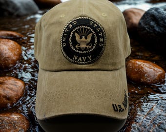 US Navy Baseballmütze, Khaki Militärmütze, Bestickte US Navy Geschenk für Tierärzte, US Navy Cap, Marine Braune Mütze. USN Hut