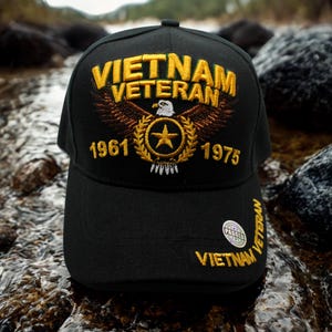 Vietnam Veteran Baseball Cap, Military Embroidered Vietnam Veteran 1961-1975 Hat, Black Vietnam War Veteran Hat. Veteran Day Gift. Patriotic
