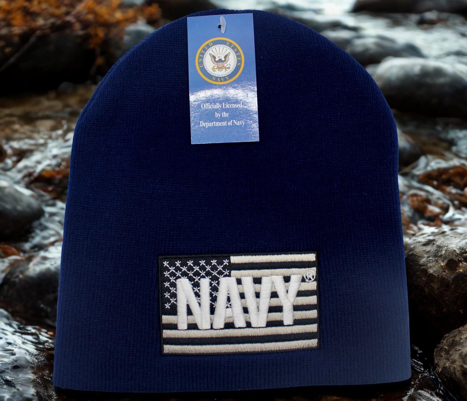 Officially Licensed US Navy Blue Beanie With Embroidered American