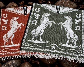 Horses Poncho. Caballos Mexican poncho. Gaban de Caballos. Cape Ruana Tribal Unisex Gaban de Caballo. Handwoven Poncho with Horses