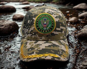 アメリカ陸軍迷彩ベースボールキャップ、アメリカ陸軍刺繍入り帽子