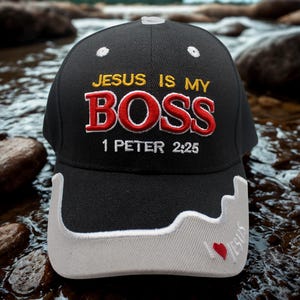 Casquette Jésus est mon patron. Chapeau noir chrétien. Gorra de Jesus. Casquette de baseball Jésus. Gorra Jesus es mi jefe. Casquette Jesus Is My Boss Casquette I Love Jesus