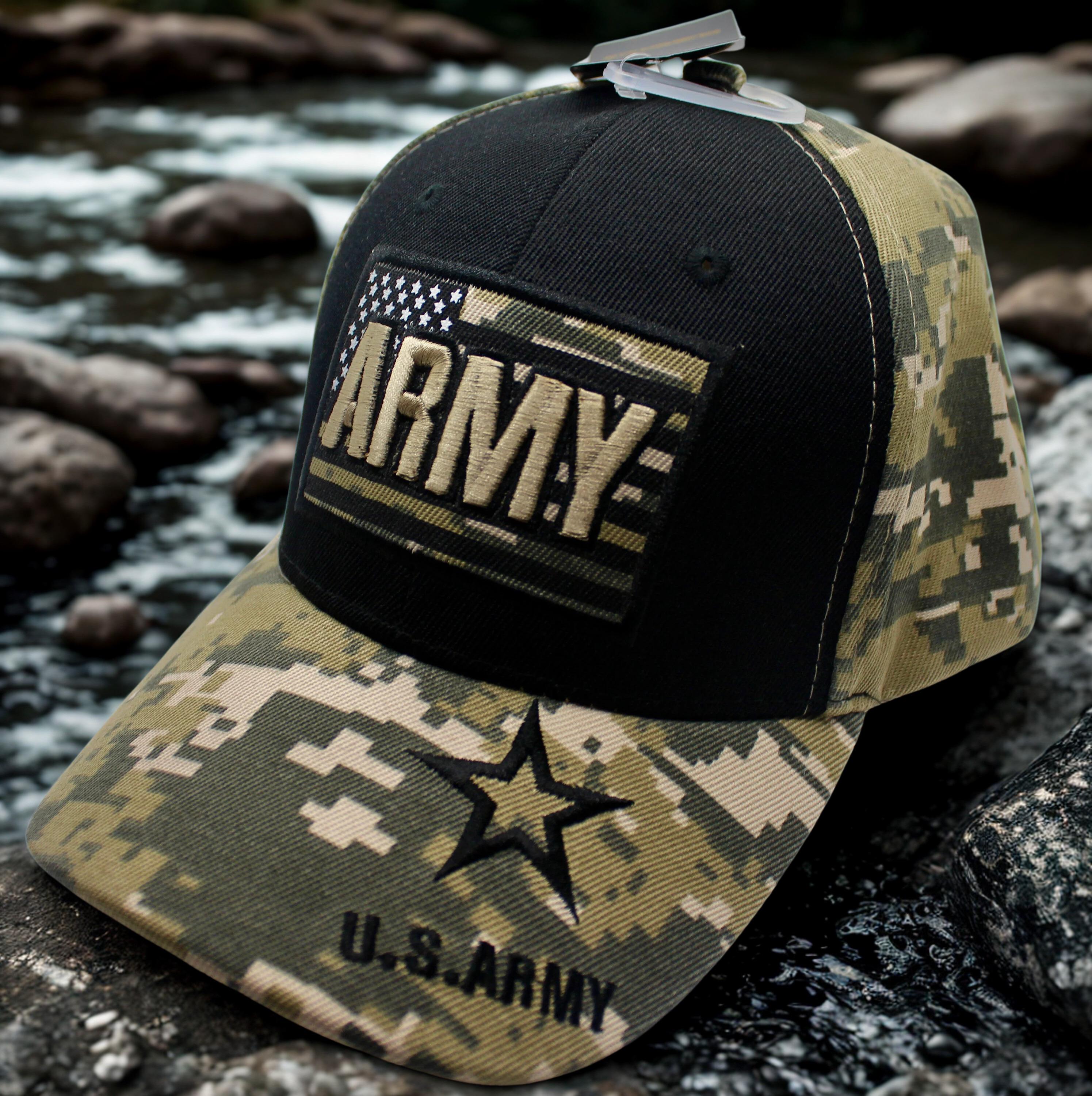U.S. Army Black and Camouflage Cap Army Star Black Front W/ Camo Back & Bill Embroidered Cap  main image 3