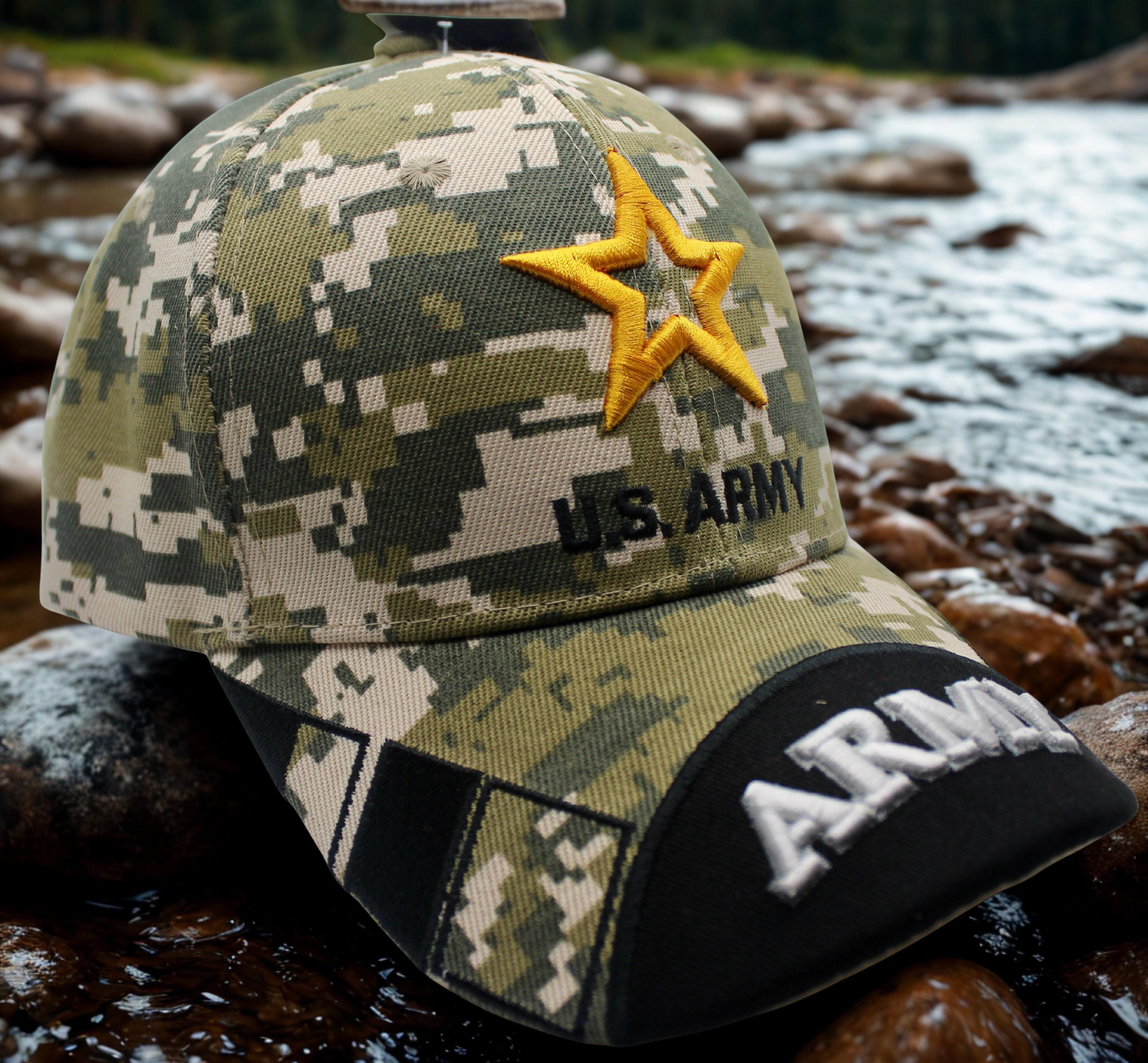 アメリカ陸軍迷彩帽（星刺繍入り）。アメリカ陸軍キャップ、退役軍人