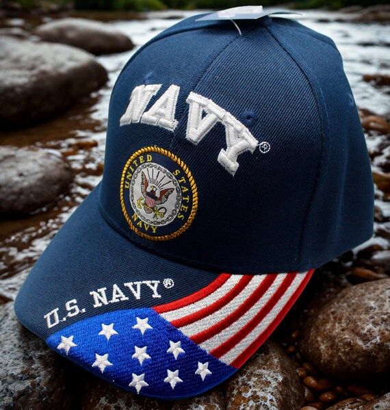 アメリカ海軍キャップ、ネイビーブルーの帽子、刺繍入りのエンブレムと