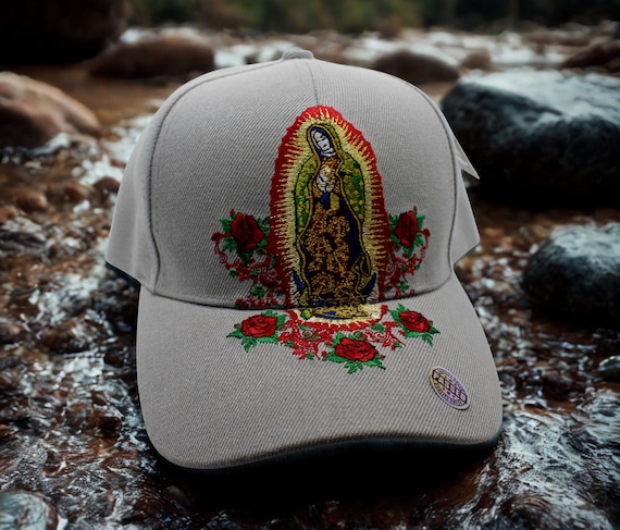 Our Lady of Guadalupe 3D Embroidered Hat. Lady of Guadalupe Gray