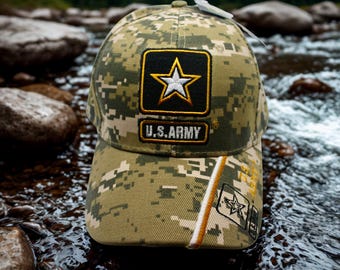 U.S. Army Camo Hat with Embroidered Emblem – Military Tactical Cap, Veteran Gift, Adjustable Army Baseball Cap, Patriotic US Army Veteran