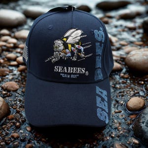 US Navy Seabees Can Do Embroidered Navy Blue Baseball Cap, Military Gift, Seabees Logo, Naval Construction Battalion Cap Officially Licensed