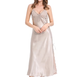 Champagne Gold Satin Women's Nightgown Long Bridesmaid Dress Beige ...