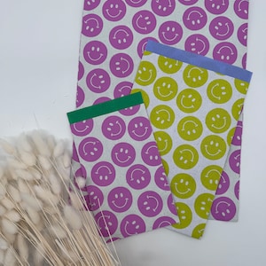 Geschenktüte Smiley , Geschenktüten, Smiley, Geschenkverpackung, Flatbag,schick, Geschenk, Verpackung,lime, rosa, pink