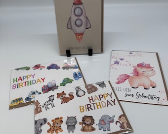 Geschenkkarte, Grußkarte, Karte, Glückwunsch, Kinderkarte, geburtstagskarte Kind, Einhorn, Danke, Happy, Card Karte, Klappkarte, gezeichnet