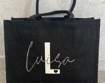 Jutetasche, Personalisierte Jutetasche, Schwarze Tasche, Tasche mit Henkel, Personalisiert, Henkeltasche,Geschenk, Geburtstagsgeschenk