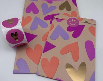 Papiertüten, Herz, Neon Farben, Geschenktüten, Verpackung, Flatbag, Papiertasche, Etsy-Verkäufer, Papiertüten, Liebe, Love