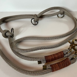 3-way adjustable rope leash, dog leash, driver's leash, dog accessories, PPM rope, rope, leather rigging, 2.5 m long Tan