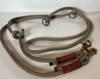 3-way adjustable rope leash, dog leash, driver's leash, dog accessories, PPM rope, rope, leather rigging, 2.5 m long