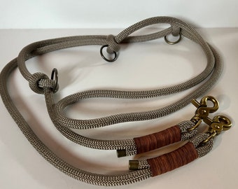 3-fach verstellbare Tauleine, Hundeleine, Führerleine, Hundeaccessoires, PPM Seil, Tau, Ledertakelung, 2,5m lang