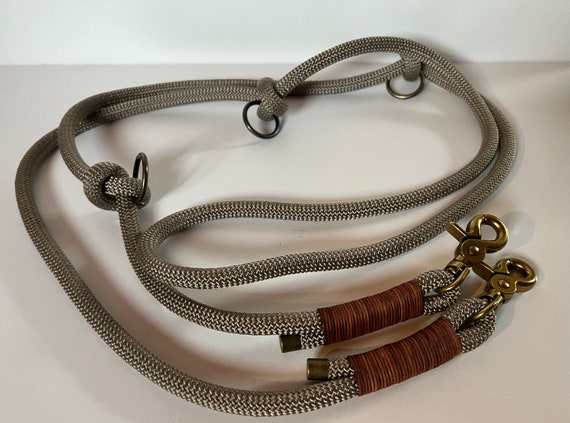 3-fach verstellbare Tauleine, Hundeleine, Führerleine, Hundeaccessoires, PPM Seil, Tau, Ledertakelung, 2,5m lang