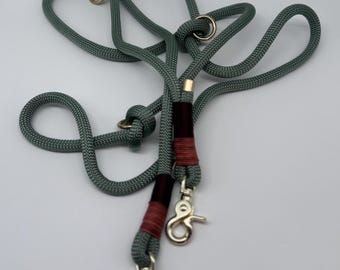 3-way adjustable rope leash, dog leash, guide leash, dog accessories, PPM rope, rope, leather rigging, 2.5 m long, normal rigging, 2-fold