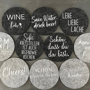 Glass coasters personalized, coasters, felt coasters, light grey dark grey, name, felt, rose gold, protect, drinks