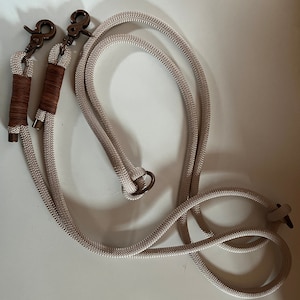 3-way adjustable rope leash, dog leash, driver's leash, dog accessories, PPM rope, rope, leather rigging, 2.5 m long Pearl