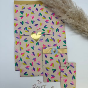 Papiertüten Herz  mit Gold-Effekt, Geschenktüten, Verpackung, Flatbag, Papiertasche, Etsy-Verkäufer, Papiertüten, Liebe