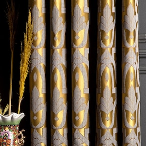 Damask Curtain Panel: Striped Gold Luxury Drape - Custom Size